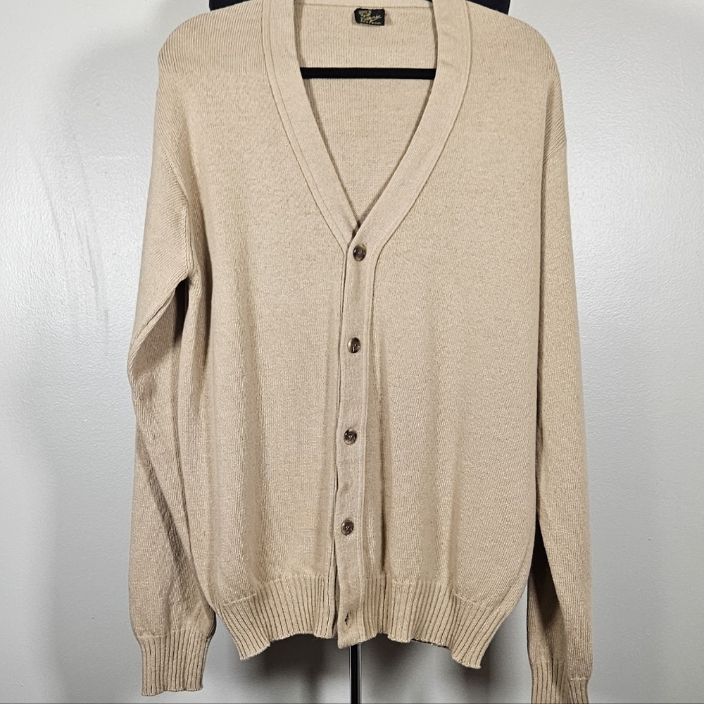 Men's Vintage Italian Lambswool Cardigan Grandpa Sweater Classic  Casual XL Tall